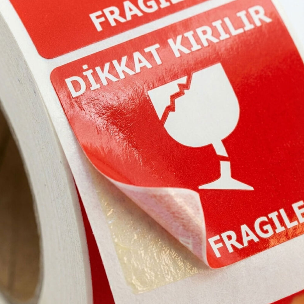 100mm x 100mm Kargo Dikkat Kırılır Etiketi - Görsel 2